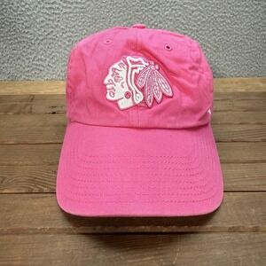 Chicago Blackhawks Hat Womens Pink White Embroidered Strap Back Cap NHL Hockey